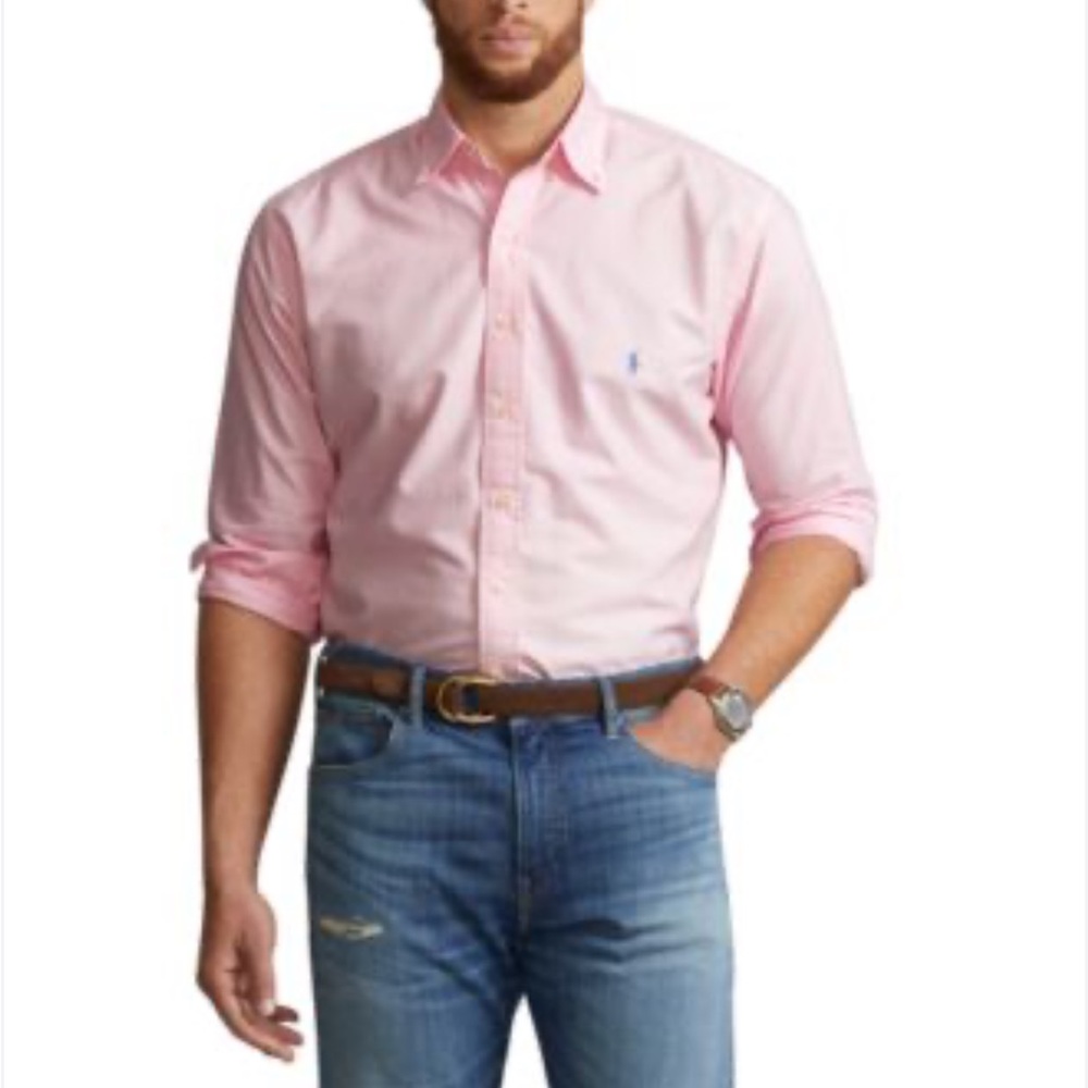 Ralph Lauren Shirt Light Coral Pink Cotton Casual Button-Down Big Tall L